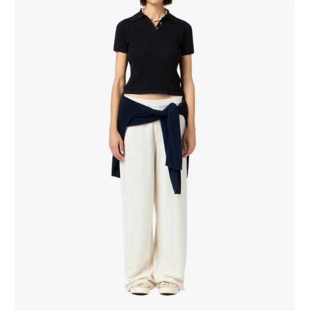NEW GUEST IN RESIDENCE shrunken light-weight waffle knit polo in black